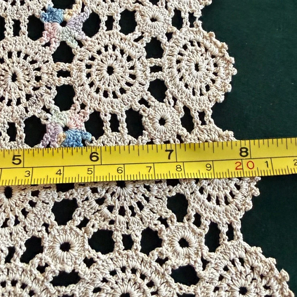 Vintage Handmade Crochet Doily Set Cream Pastel Floral Lace Table Linens 3pc